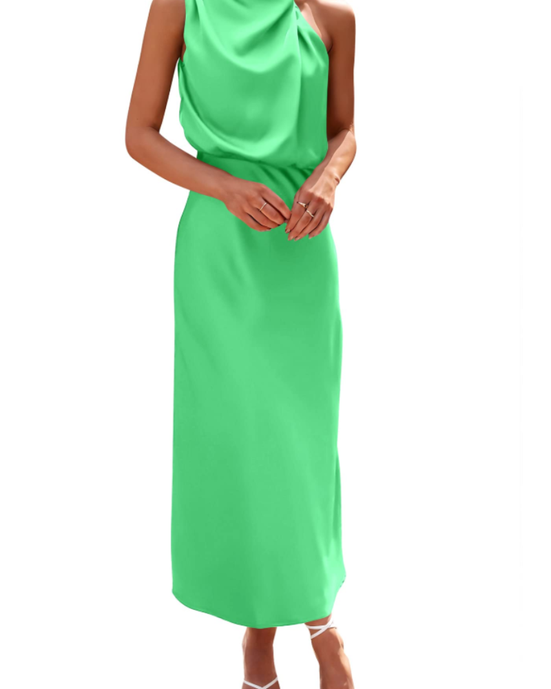 Zena Women's Dress – Satin Maxi Dress with High Neck, Elegant Flowing Evening Cut