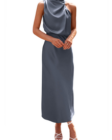 Zena Women's Dress – Satin Maxi Dress with High Neck, Elegant Flowing Evening Cut