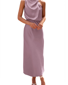Zena Women's Dress – Satin Maxi Dress with High Neck, Elegant Flowing Evening Cut