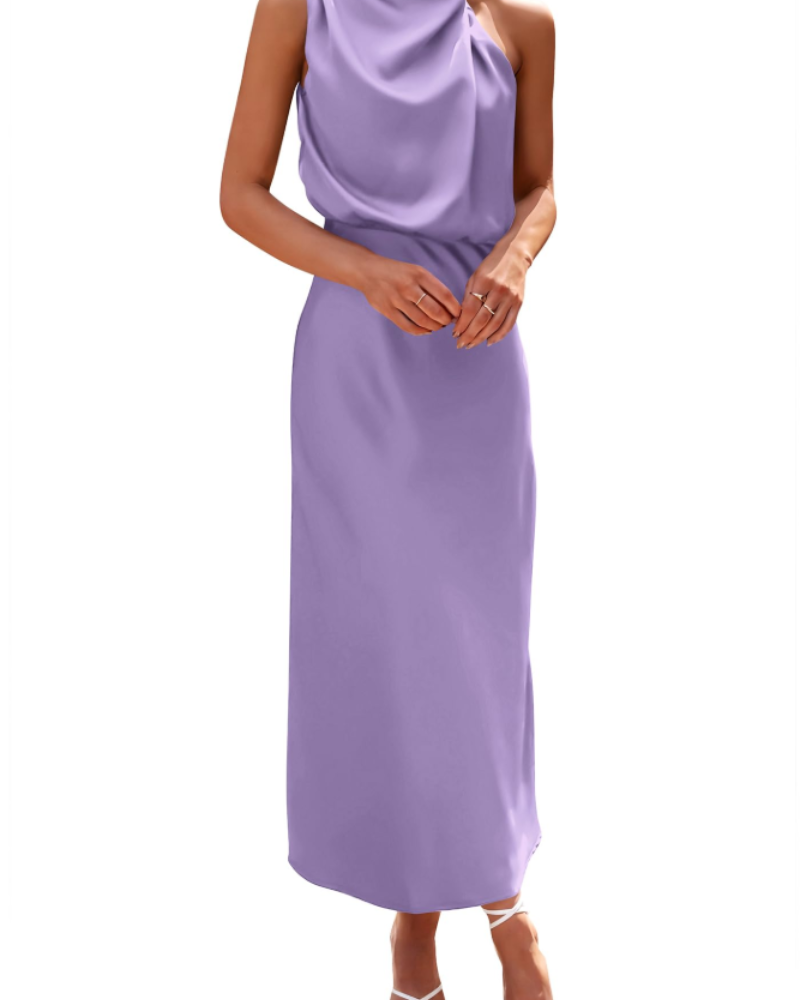 Zena Women's Dress – Satin Maxi Dress with High Neck, Elegant Flowing Evening Cut