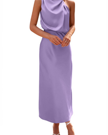 Zena Women's Dress – Satin Maxi Dress with High Neck, Elegant Flowing Evening Cut