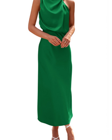 Zena Women's Dress – Satin Maxi Dress with High Neck, Elegant Flowing Evening Cut
