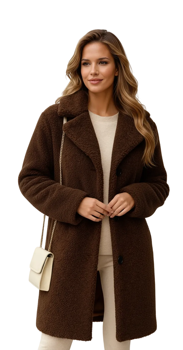 Mayleen Teddy Coat for Women – Soft and Warm Jacket with Lapel Collar and Button Closure