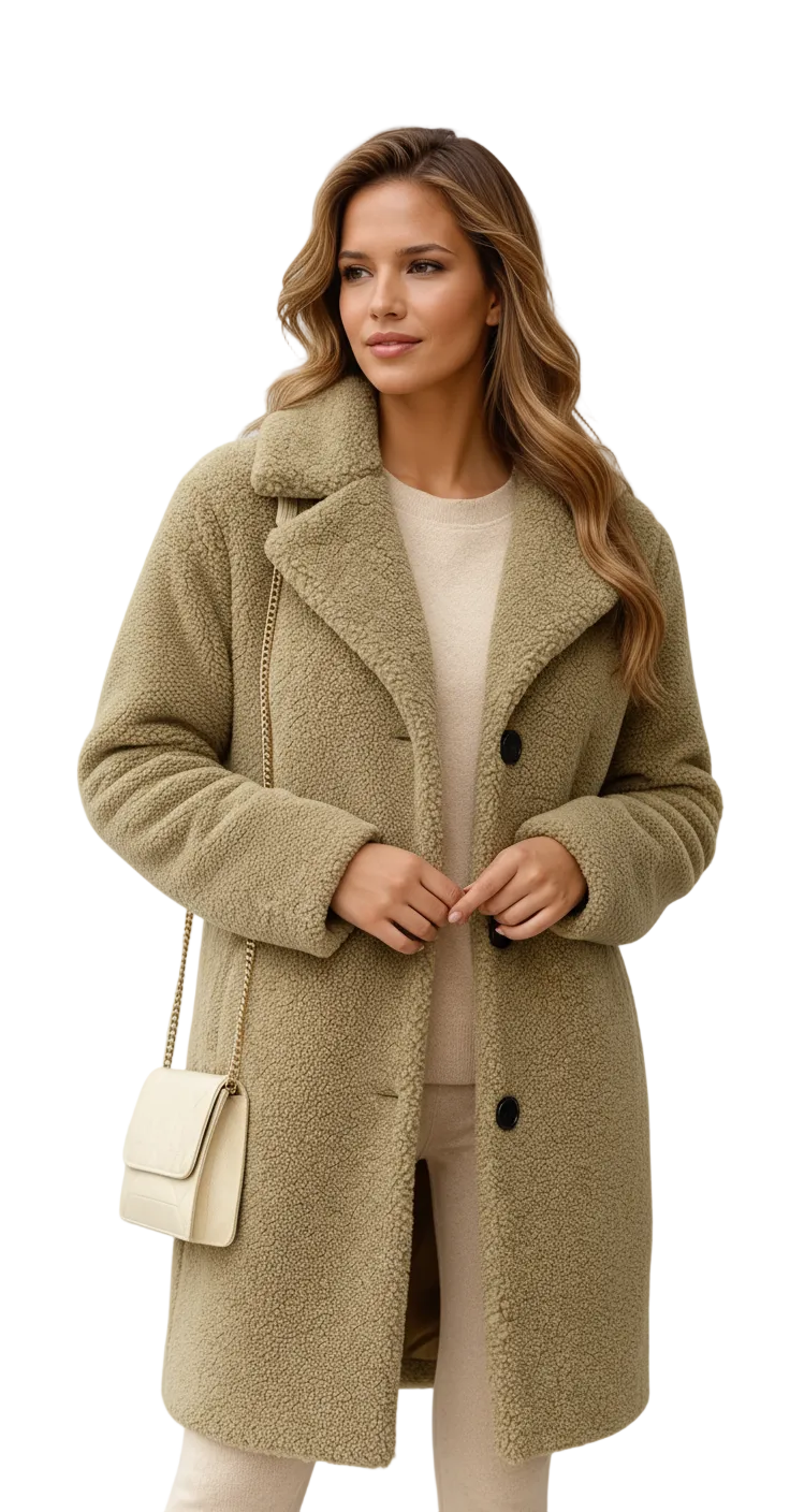 Mayleen Teddy Coat for Women – Soft and Warm Jacket with Lapel Collar and Button Closure