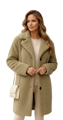 Mayleen Teddy Coat for Women – Soft and Warm Jacket with Lapel Collar and Button Closure