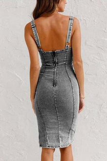 Jean Dress Woman Reah – Midi Denim Dress with Zipper Closure, Slit & Trendy Finish