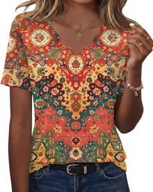 Ziva Women's Top – Wavy V-Neck Blouse, Elegant Flowing Fit & Casual Chic Style