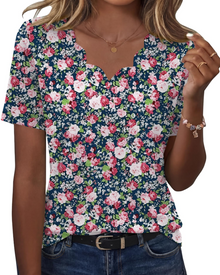 Ziva Women's Top – Wavy V-Neck Blouse, Elegant Flowing Fit & Casual Chic Style