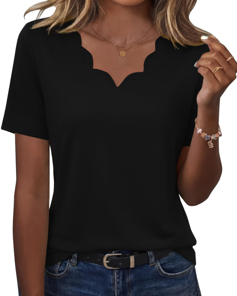Ziva Women's Top – Wavy V-Neck Blouse, Elegant Flowing Fit & Casual Chic Style