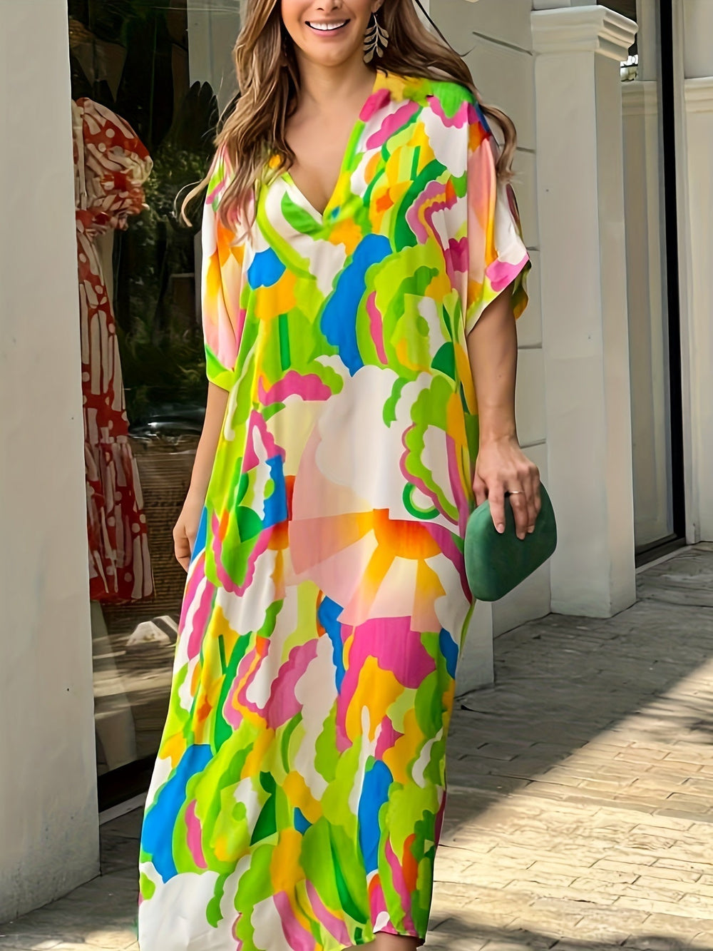Oaklynn Robe Caftan Woman – Lightweight Maxi Caftan Dress with Multicolor Print & Summer Look