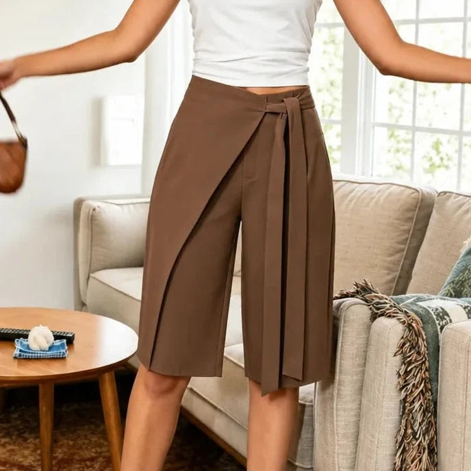 Solene – High-Waisted Wide-Leg Tie-Front Culottes for Women