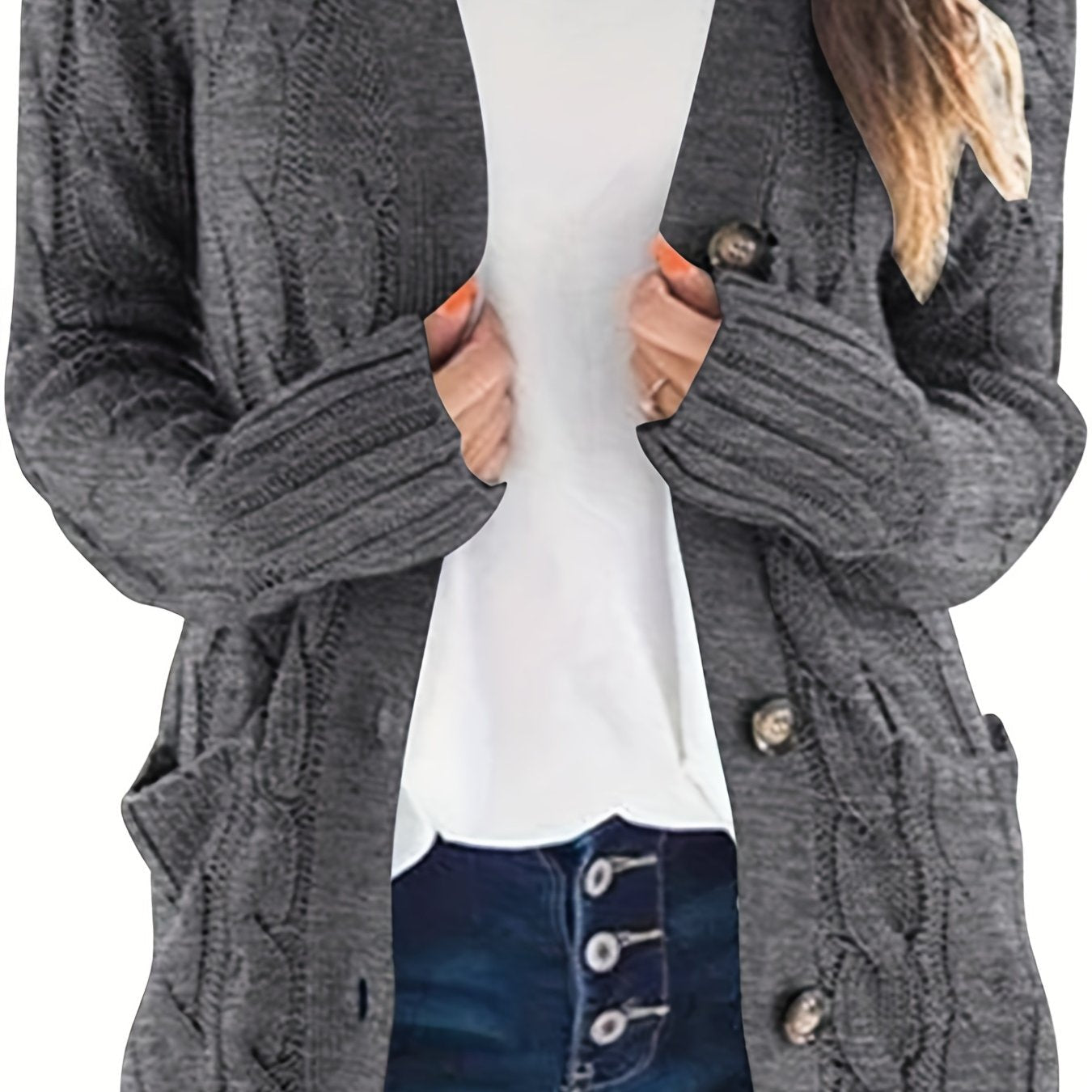 Lissy Gilet Femme – Warm Cable Knit Cardigan with Buttons & Modern Comfortable Fit