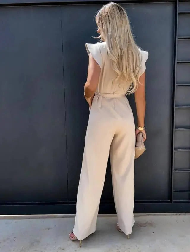 Jessy Combinaison Femme – Jumpsuit Large with Butterfly Sleeves & Structured Waist Belt
