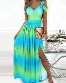 Antonella Elegant Long Dress Woman – Off-Shoulder Dress with Floral Pattern & Chic Slit
