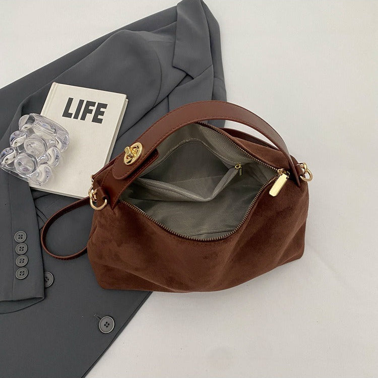 Maëlle Shoulder Bag Woman – Elegant Suede Bag with Faux Leather Handle & Large Compartment