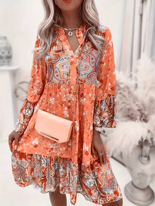 Iris Summer Dress for Women – Bohemian Dress with Floral Print, Ruffles & Airy Cut