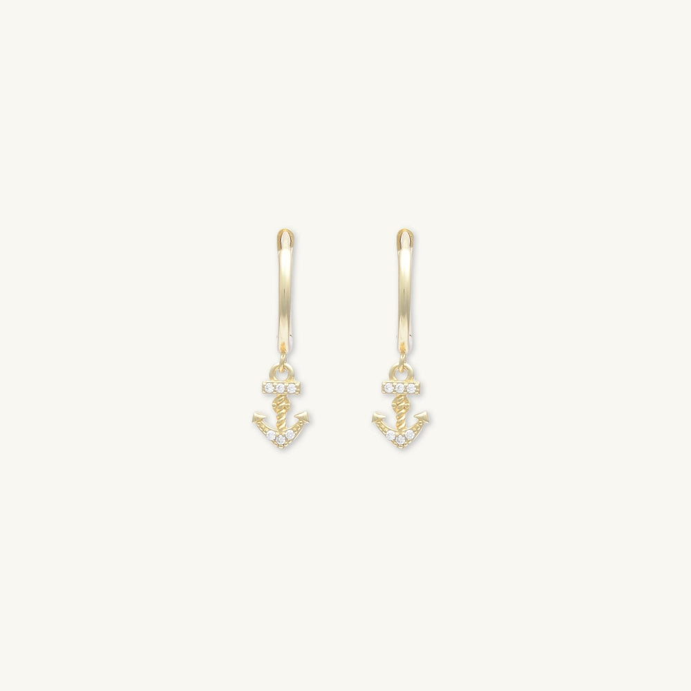Anchor Sapphire Huggie Earrings