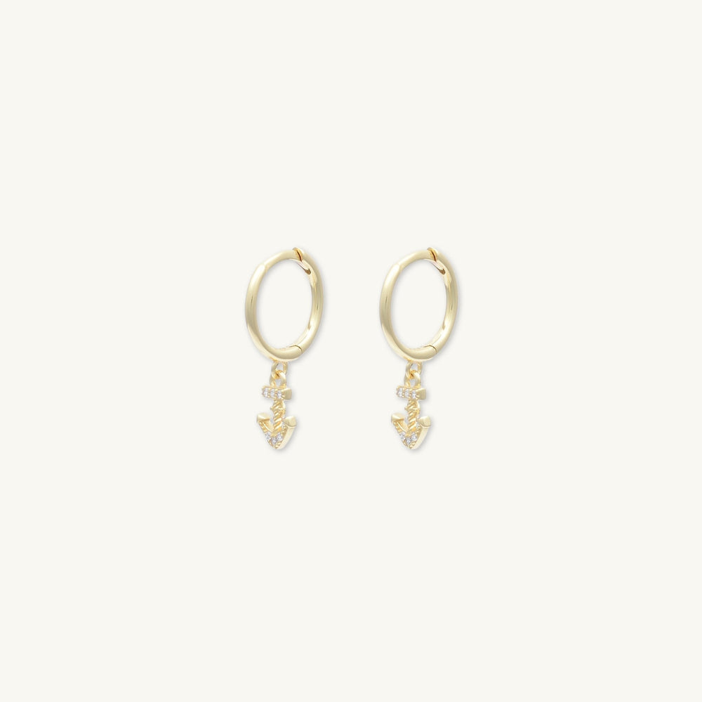 Anchor Sapphire Huggie Earrings