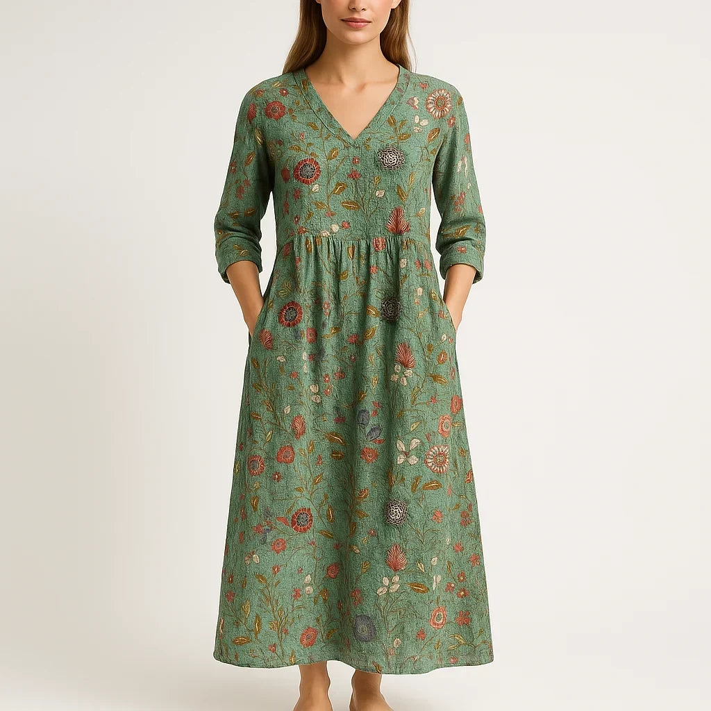 Mila Long Dress Woman – Floral Print in Cotton, Bohemian Elegance & Airy Cut