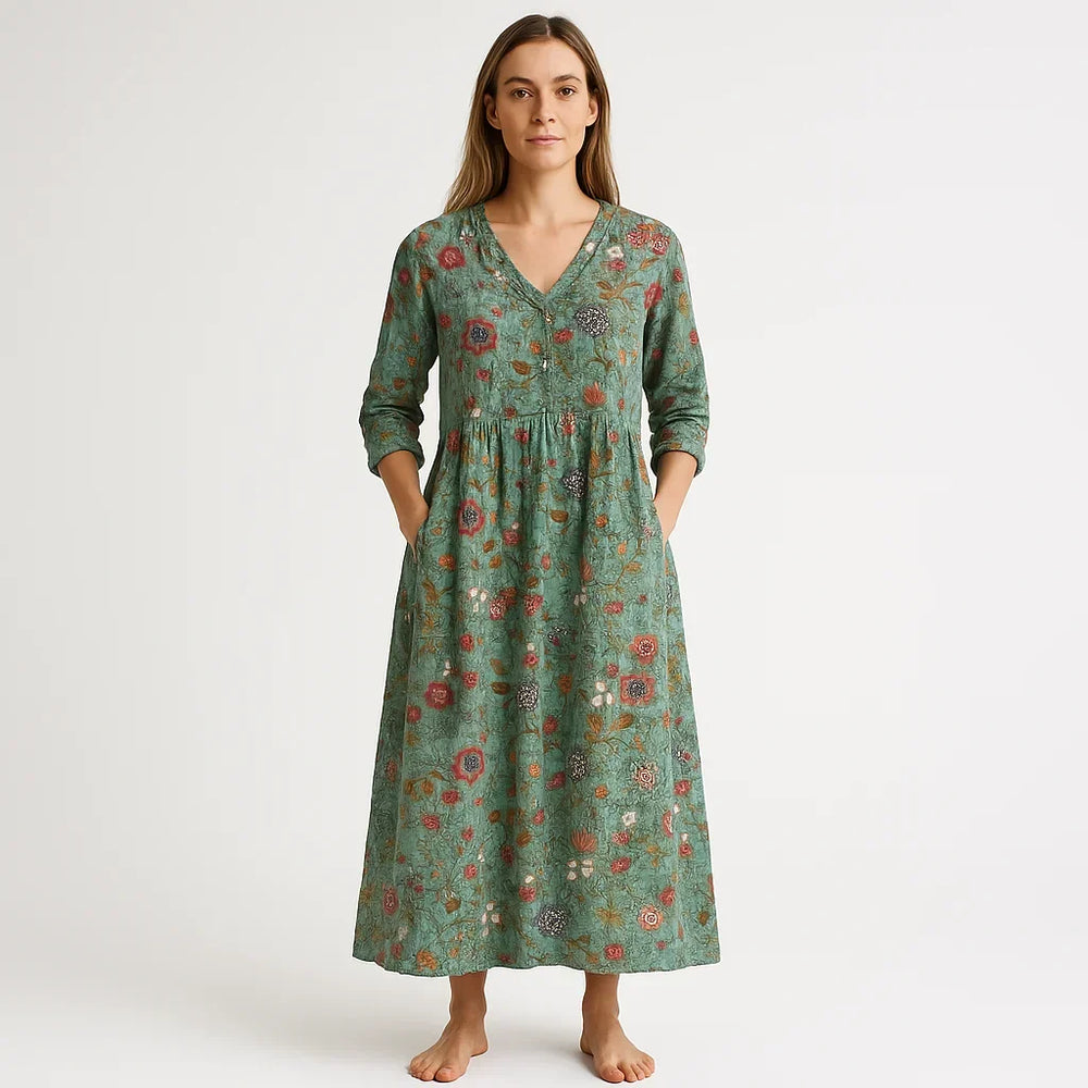 Mila Long Dress Woman – Floral Print in Cotton, Bohemian Elegance & Airy Cut