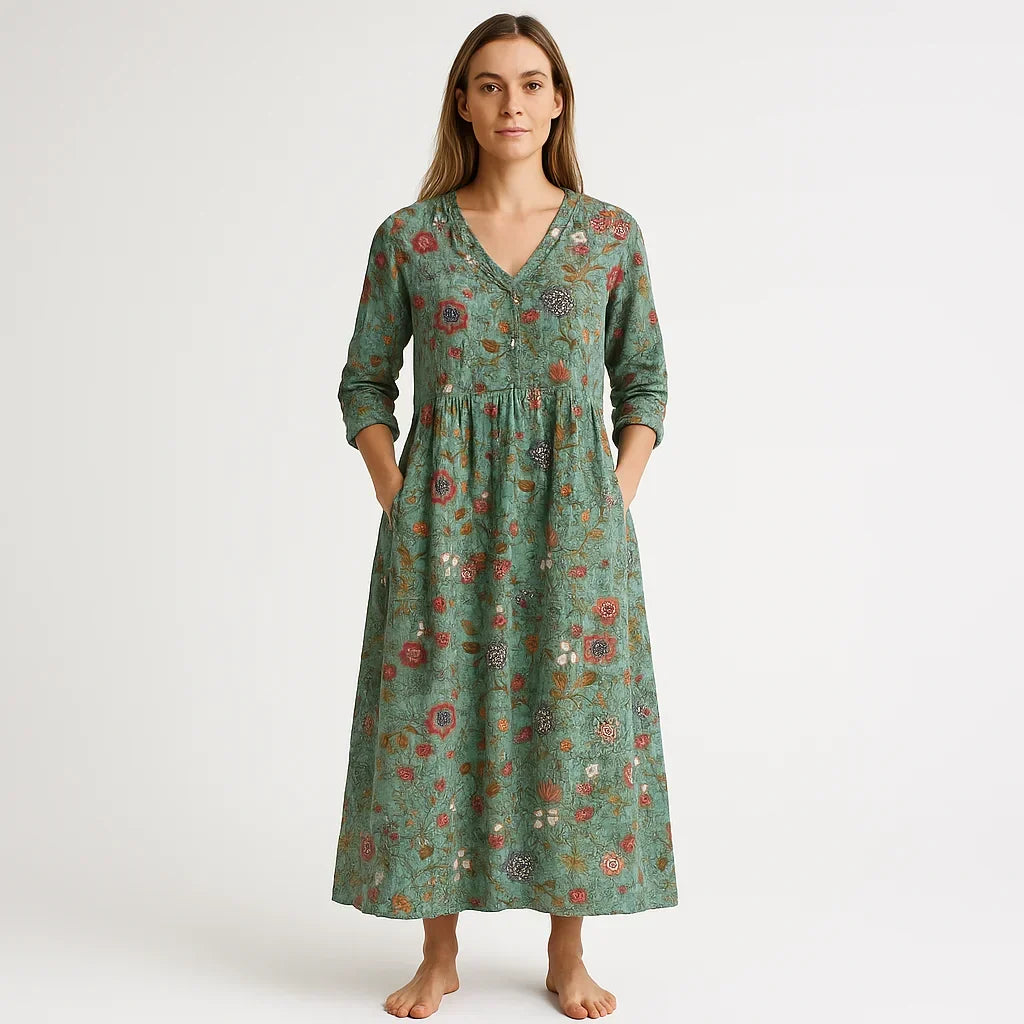 Mila Long Dress Woman – Floral Print in Cotton, Bohemian Elegance & Airy Cut