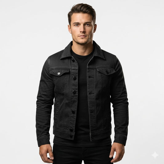 Marco Bellini | Classic Black Denim Jacket For Men
