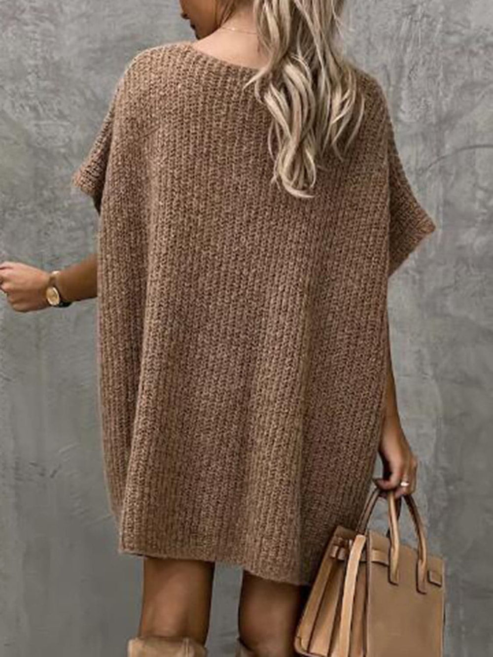 Francesca Knitted Dress for Women – Soft Knit with V-Neck, Relaxed Fit, Short Sleeves and Front Pockets