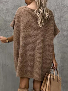 Francesca Knitted Dress for Women – Soft Knit with V-Neck, Relaxed Fit, Short Sleeves and Front Pockets