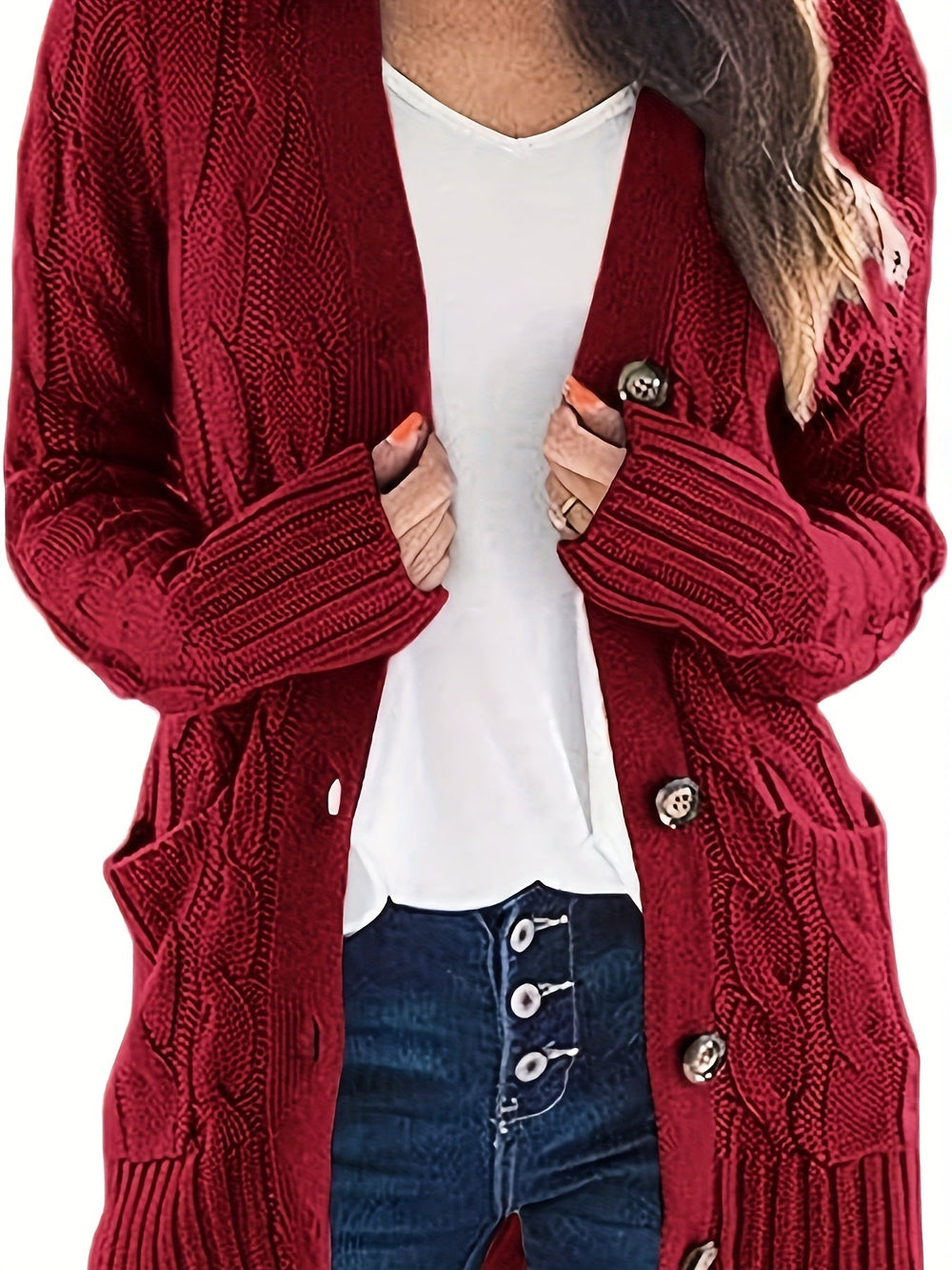 Lissy Gilet Femme – Warm Cable Knit Cardigan with Buttons & Modern Comfortable Fit