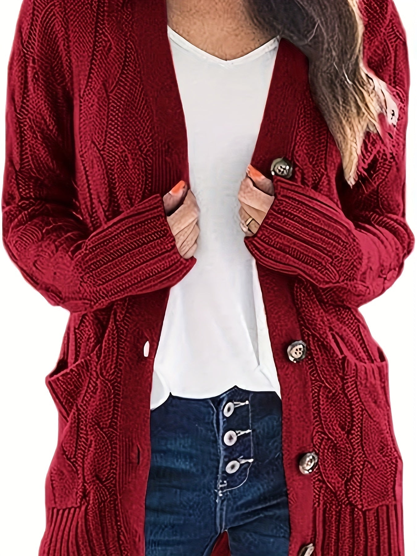 Lissy Gilet Femme – Warm Cable Knit Cardigan with Buttons & Modern Comfortable Fit
