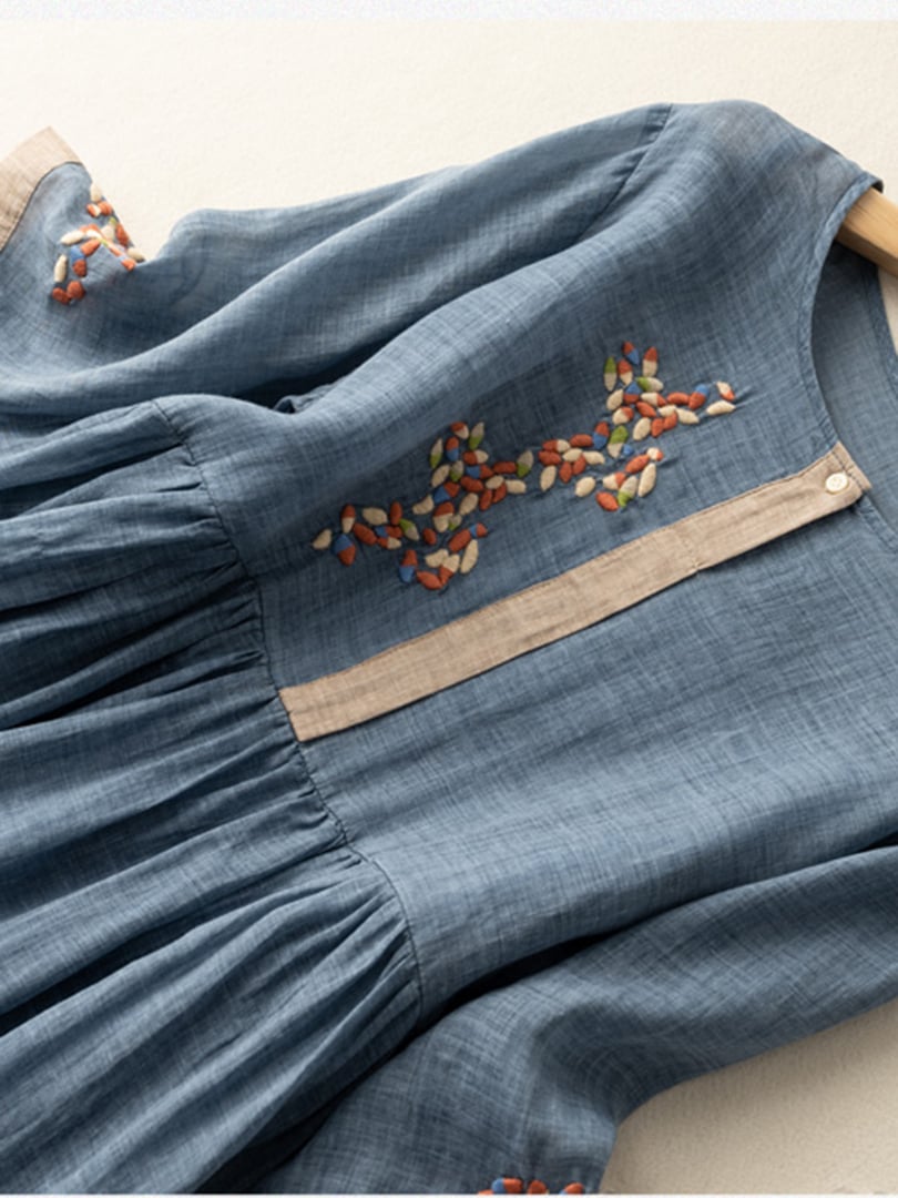 Zara Women's Dress – Embroidered Dress in Cotton and Linen with Ethnic Design & Comfortable Fit