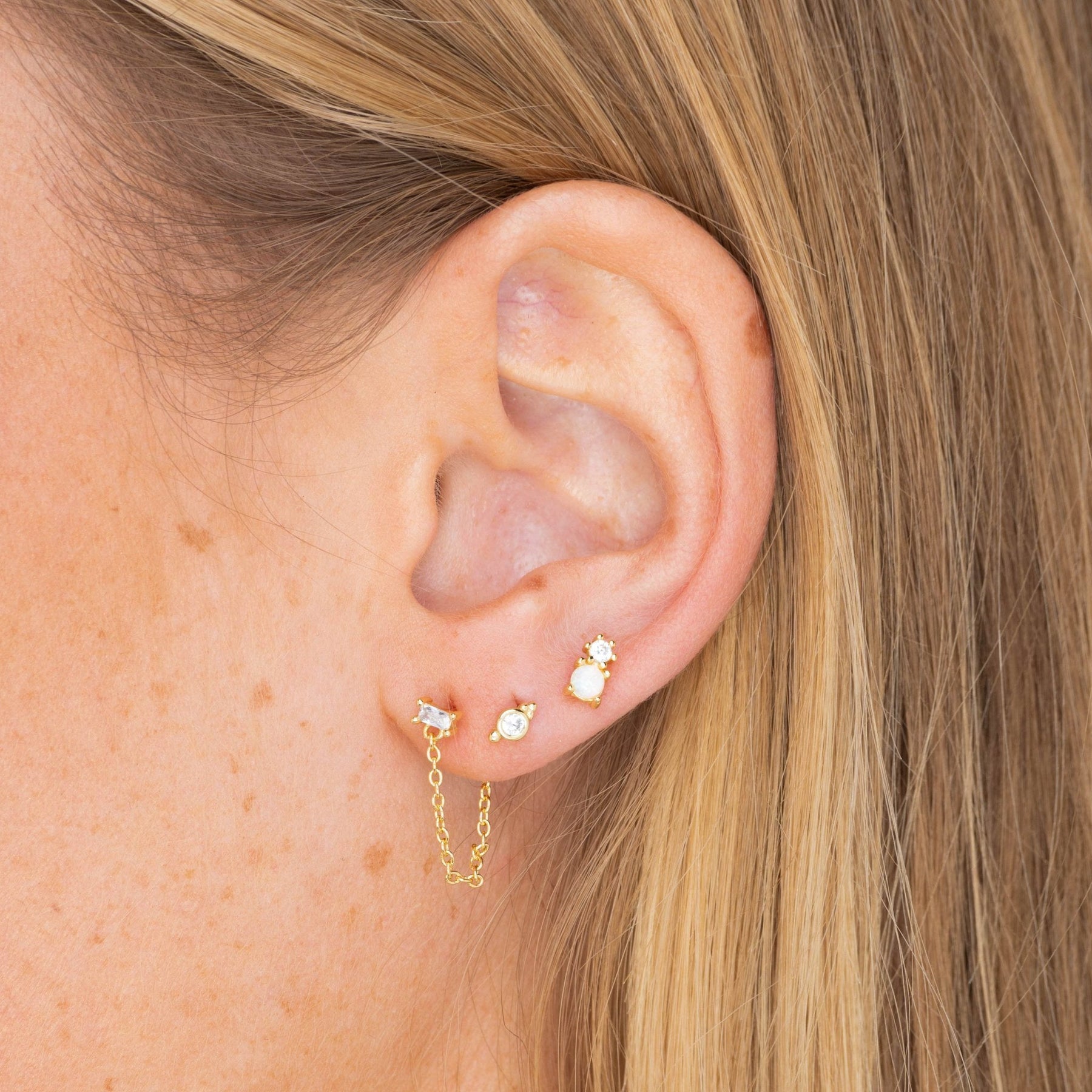 Baguette Chain Drop Stud Earrings