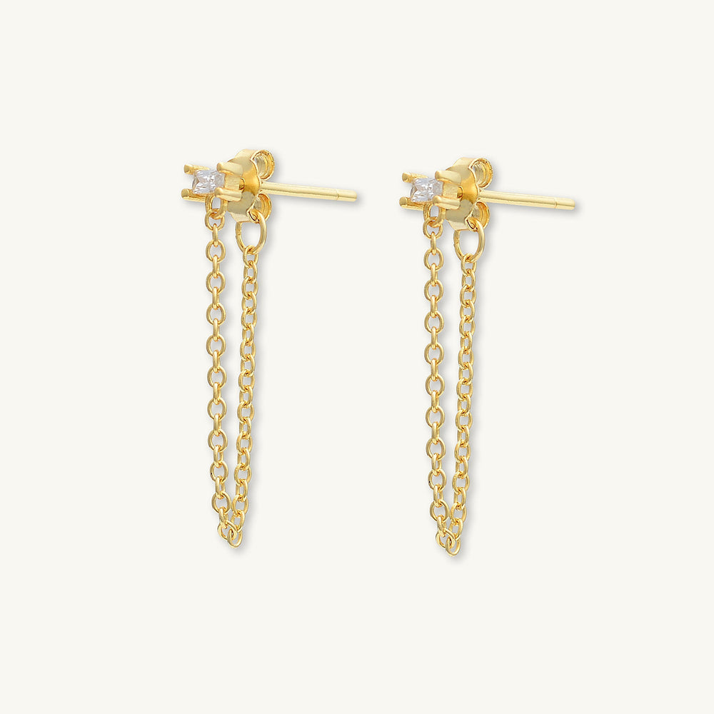 Baguette Chain Drop Stud Earrings