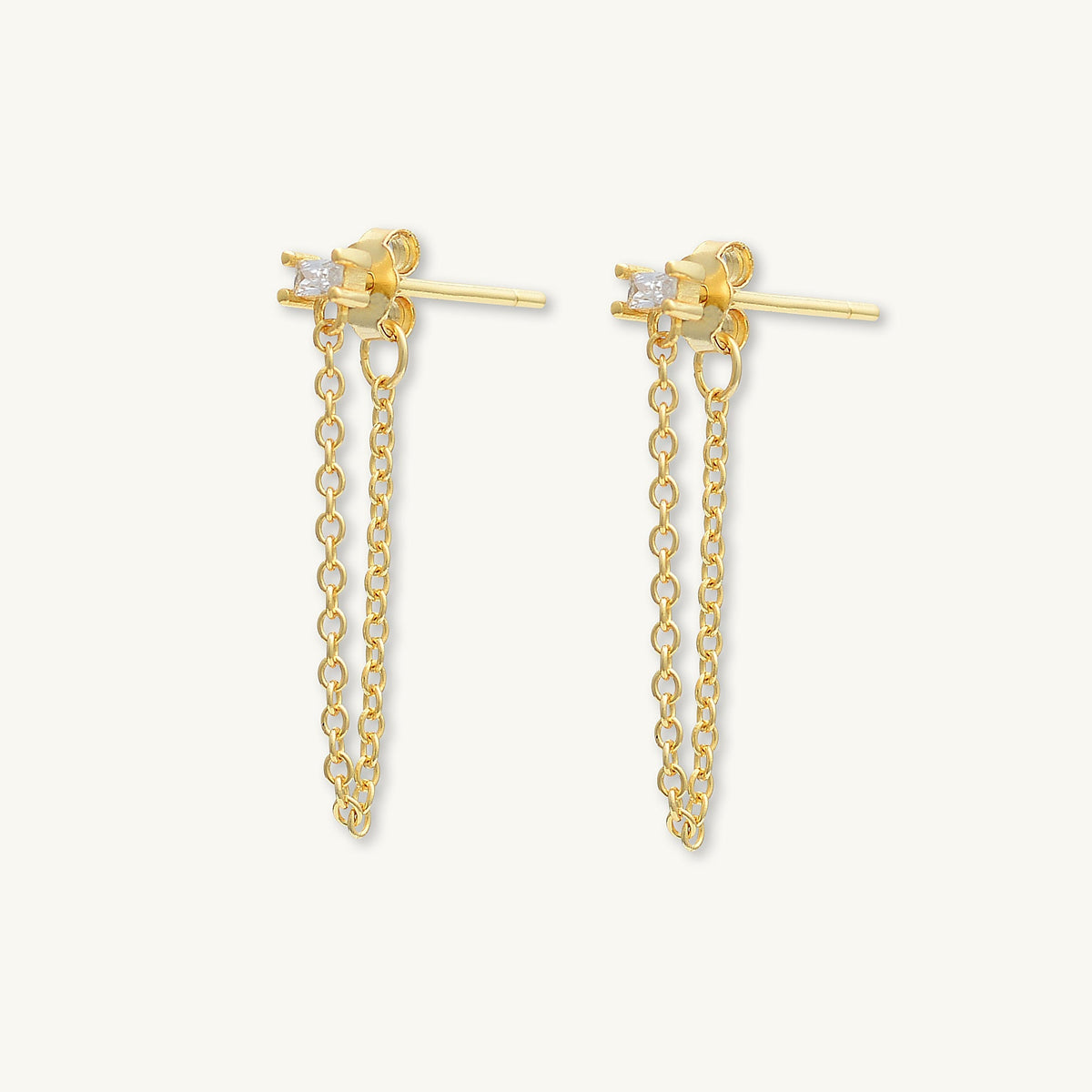 Baguette Chain Drop Stud Earrings