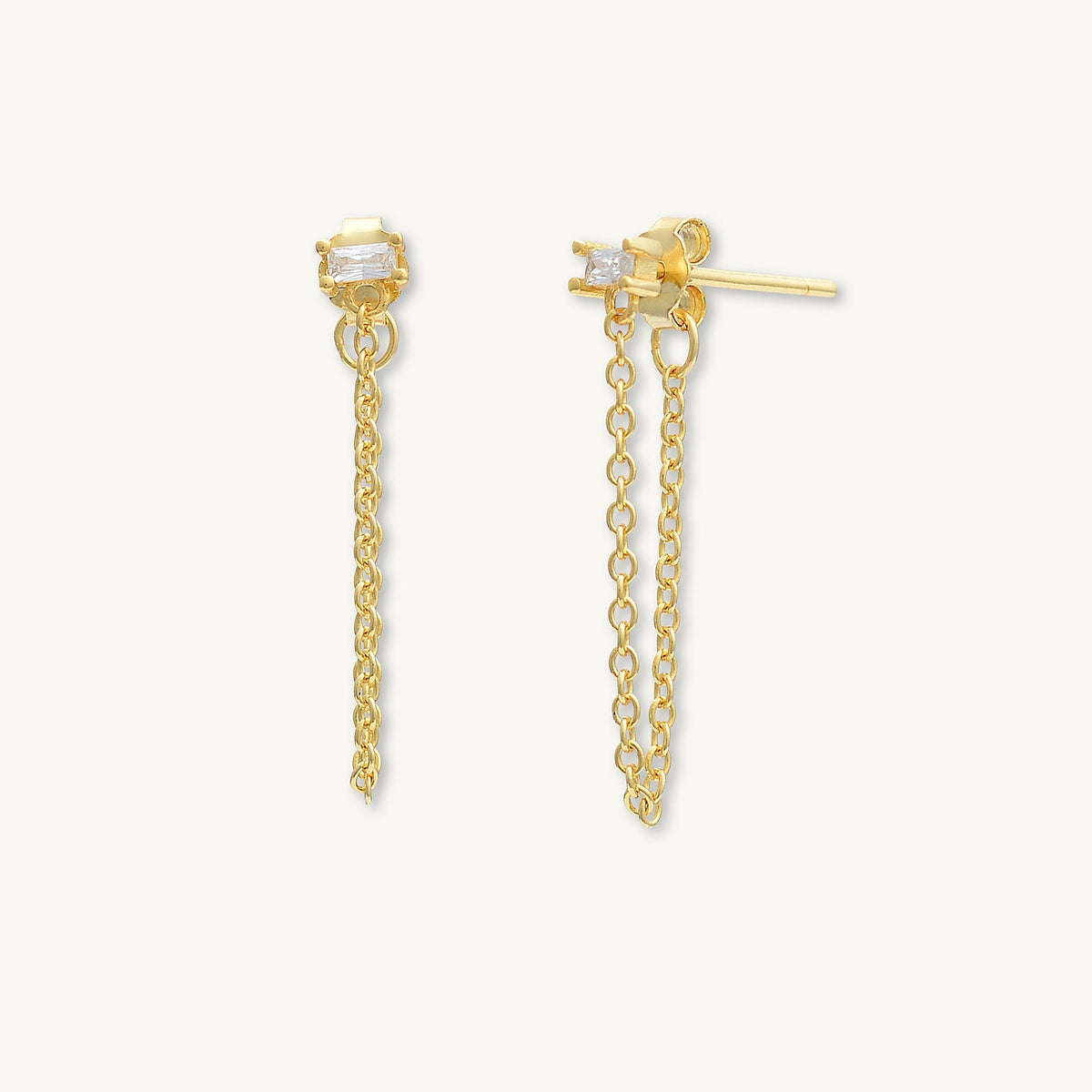 Baguette Chain Drop Stud Earrings