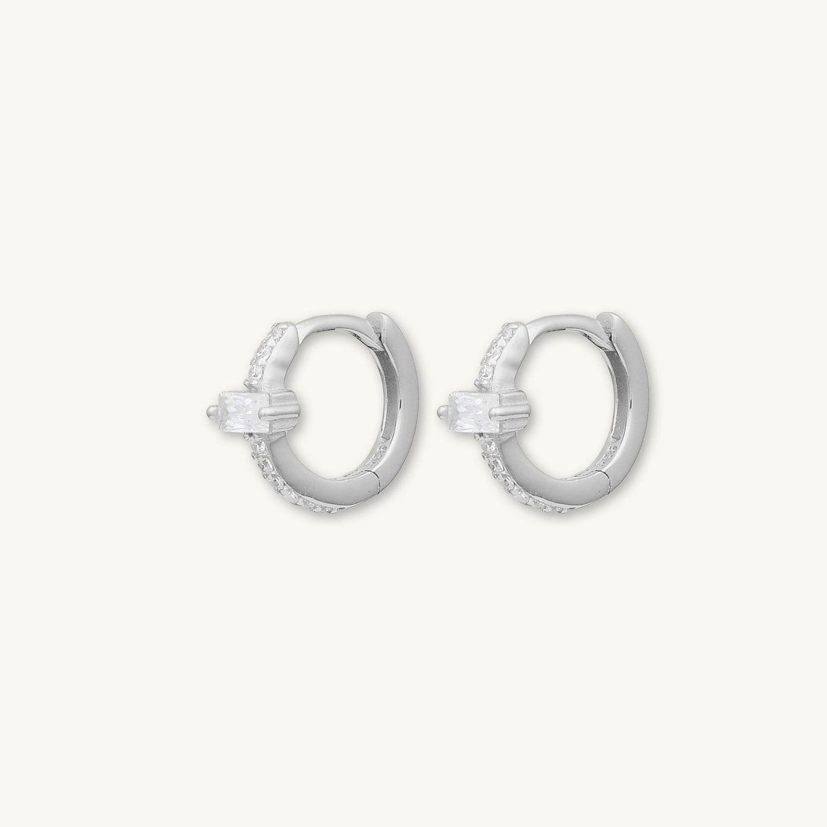 Baguette Zirconia Huggie Hoop Earrings