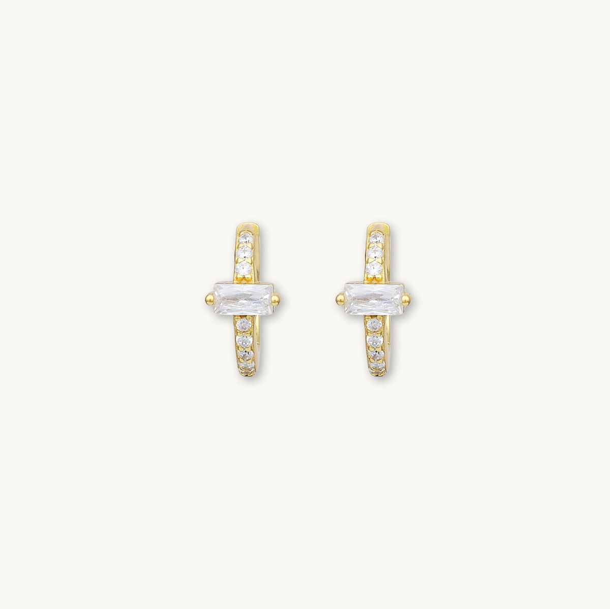 Baguette Zirconia Huggie Hoop Earrings