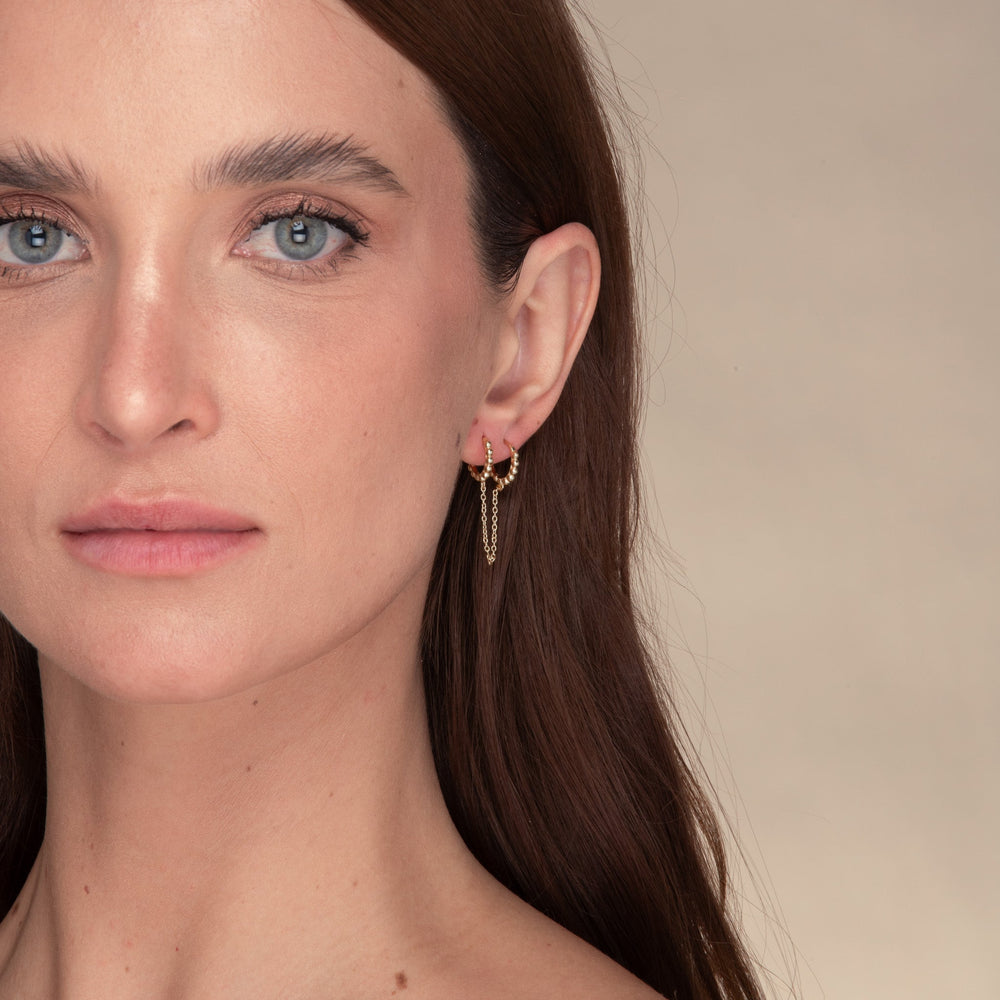 Ball Dangling Chain Huggie Earrings