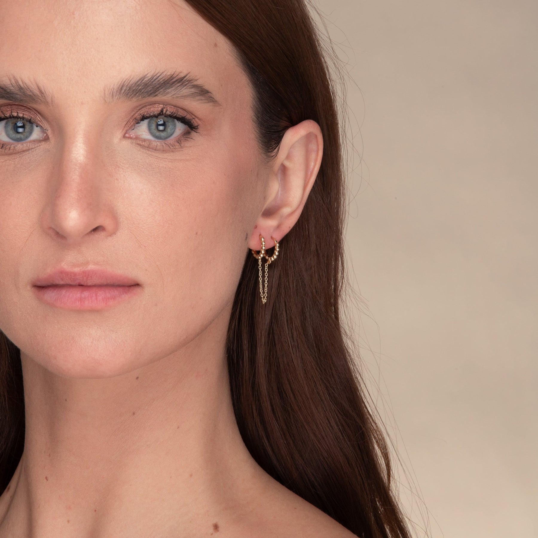 Ball Dangling Chain Huggie Earrings
