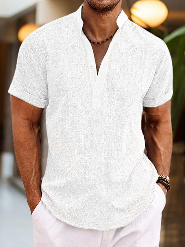 Linen Shirt for Men Silas – Breathable Summer Shirt with Henley Collar & Short Sleeves