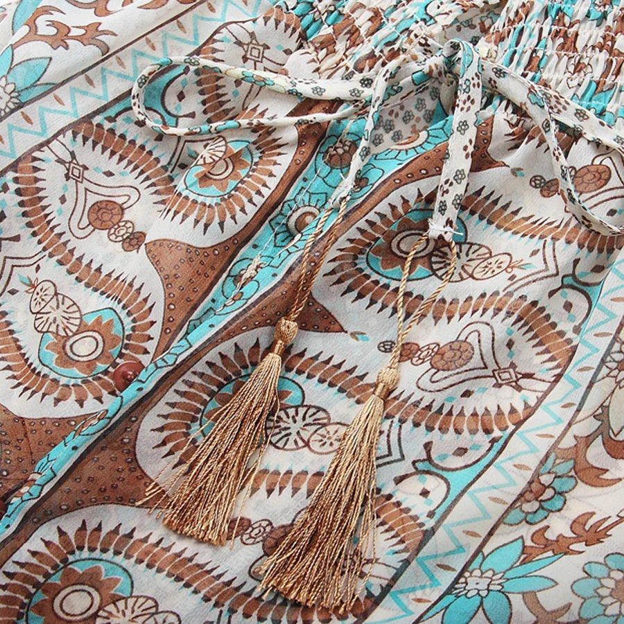 Azaria Long Bohemian Dress – Maxi Dress Woman with Paisley Pattern and Chic Fluid Style