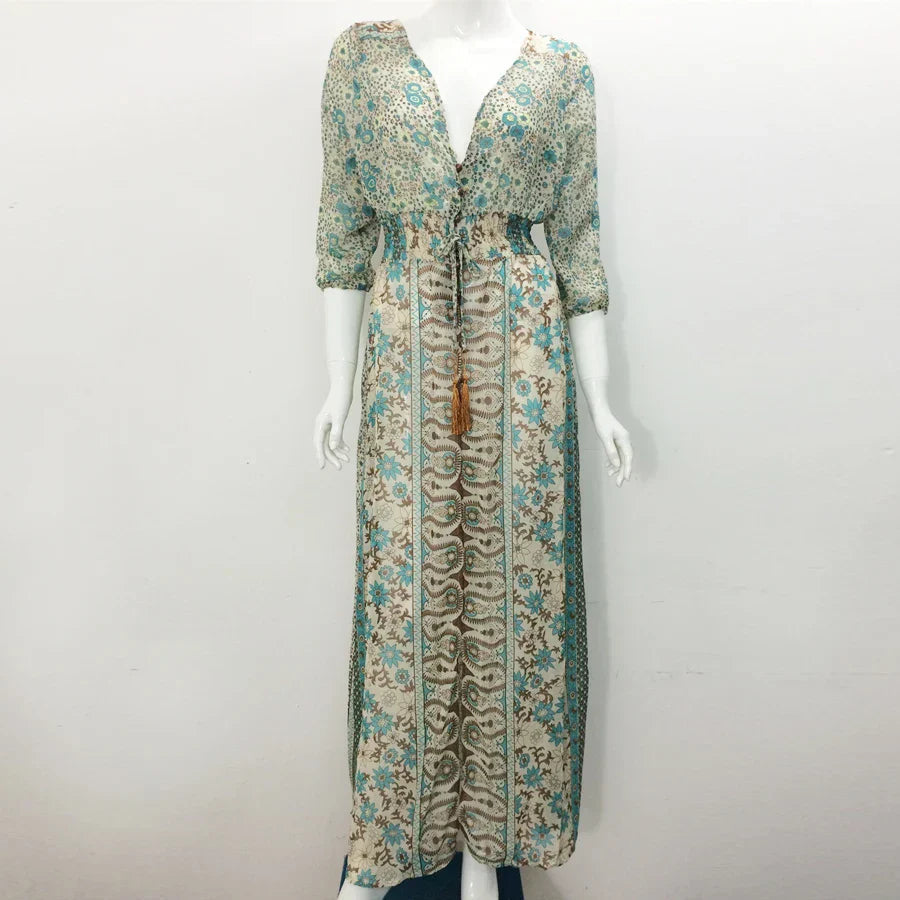 Azaria Long Bohemian Dress – Maxi Dress Woman with Paisley Pattern and Chic Fluid Style