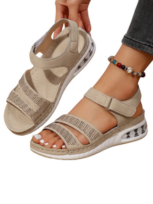 Adalynn Women's Wedge Sandals – Comfortable Summer Sandals with Rhinestones and Airy Roman Cut