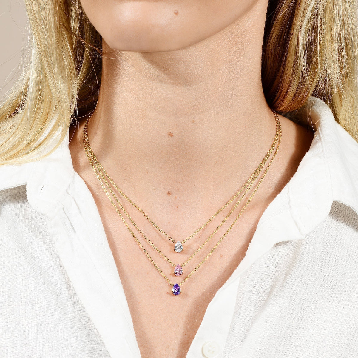 Birthstone Pear Shaped Necklace July