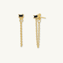 Black Baguette Chain Drop Stud Earrings