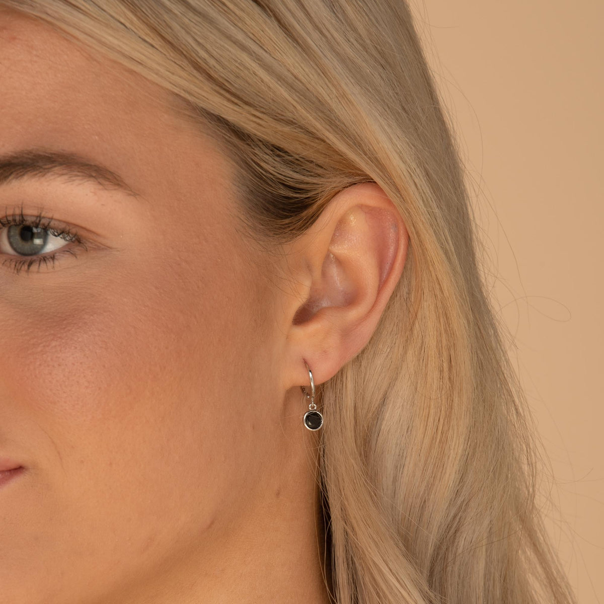 Black Circle Sapphire Hoop Earrings