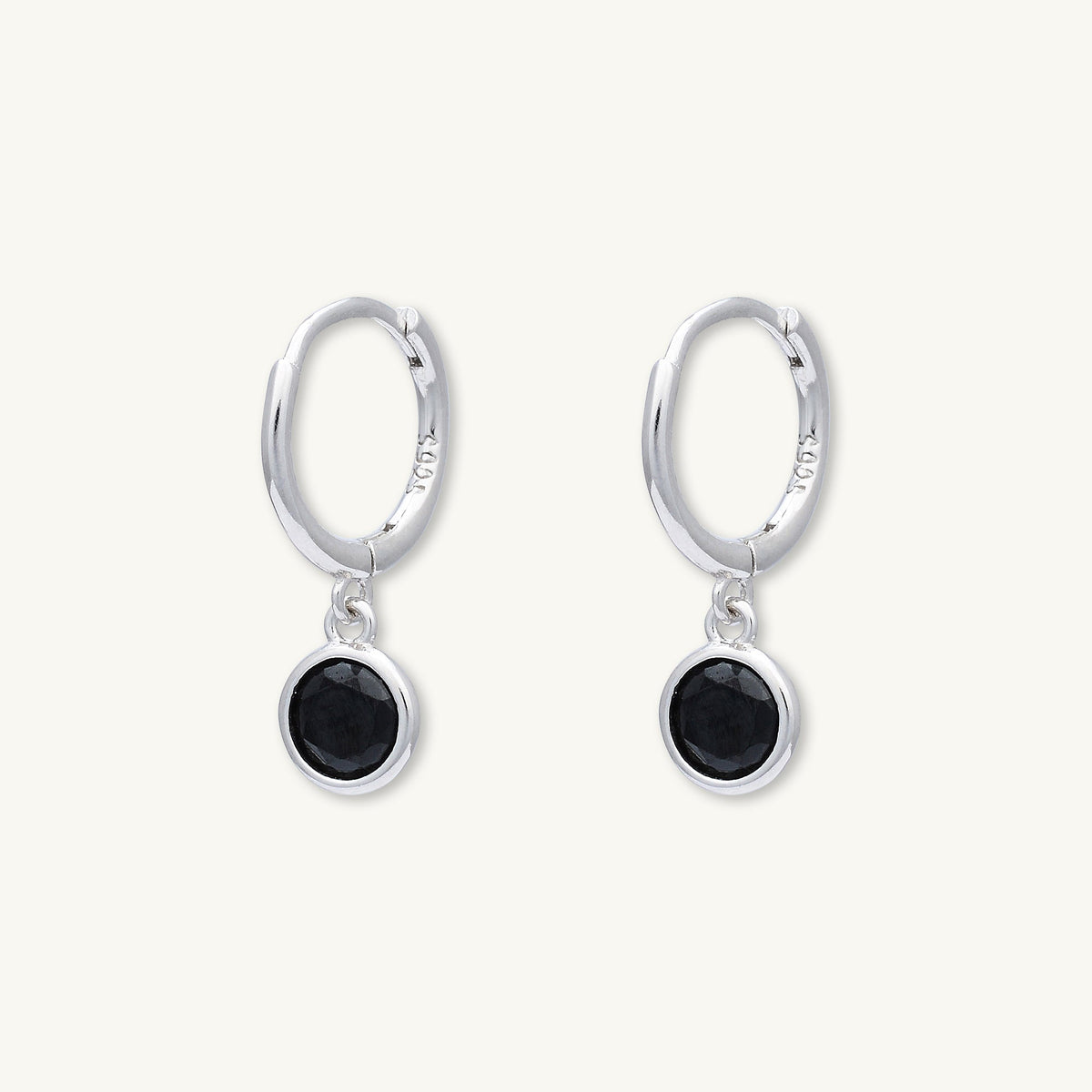 Black Circle Sapphire Hoop Earrings