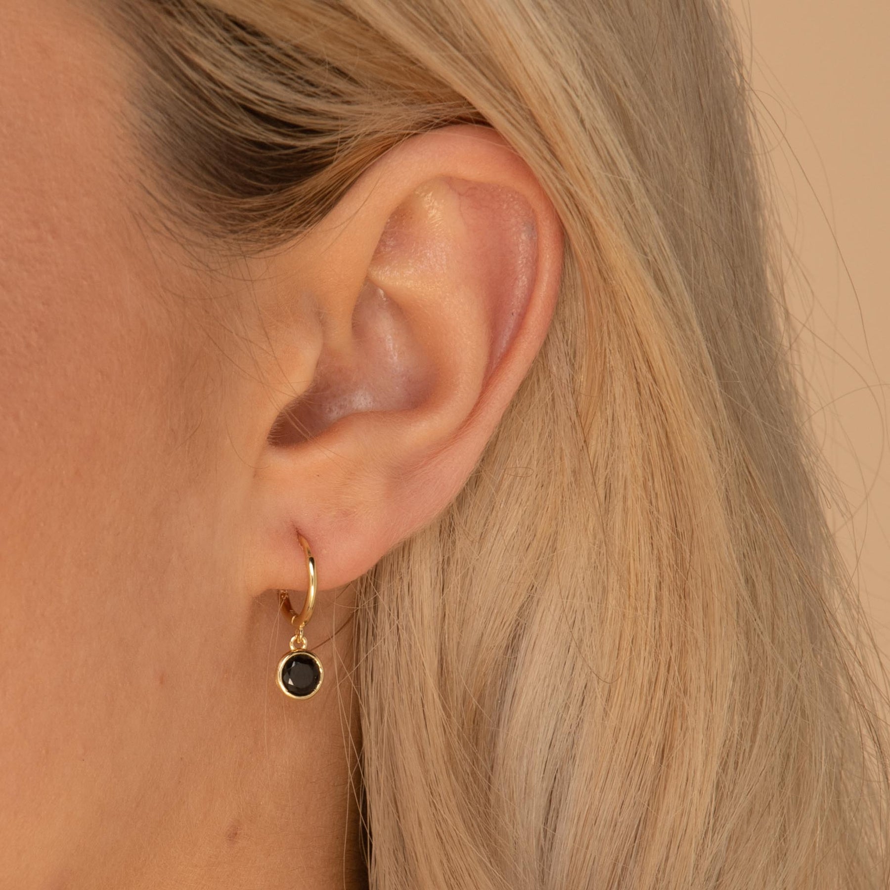 Black Circle Sapphire Hoop Earrings