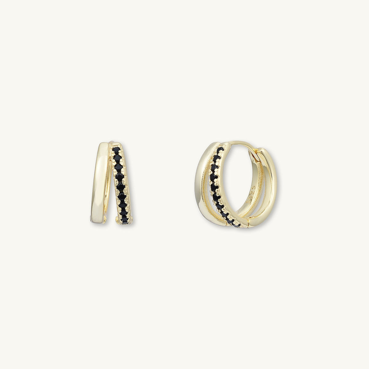 Black Double Zirconia Huggie Hoop Earrings