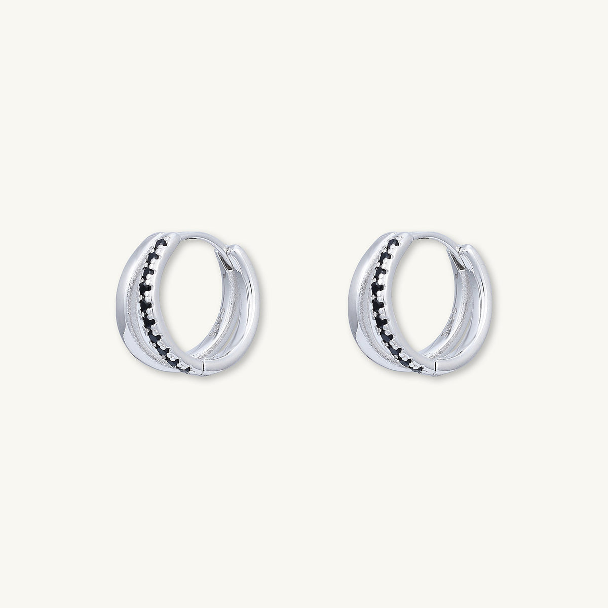 Black Double Zirconia Huggie Hoop Earrings
